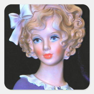  Lady Head Vase Roze Ruffled Bonnet Vierkante Sticker