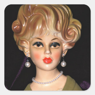 Lady Head Vase Sultry Eyes Big Hair 1960 Vierkante Sticker