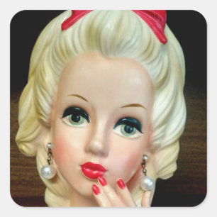 Lady Head Vase Teen Heart Ketting Vierkante Sticker