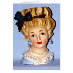  Lady Head Vase Teen in Blue Dress Kaart