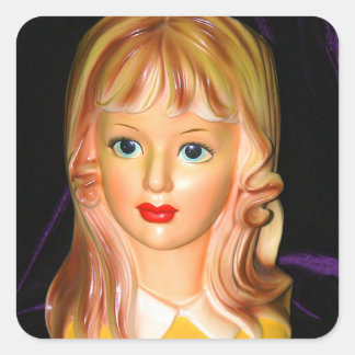 Lady Head Vase Teen met viribben Vierkante Sticker