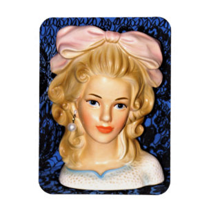 Lady Head Vase Teen Pink Bow 1960 Magneet