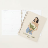 Lady Holding Bouquet van bloemen Green Abstract Ar Planner (Display)