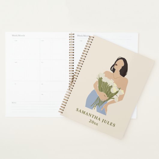 Lady Holding Bouquet van bloemen Green Abstract Ar Planner (Display)