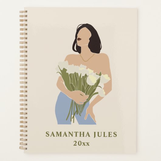 Lady Holding Bouquet van bloemen Green Abstract Ar Planner (Voorkant)