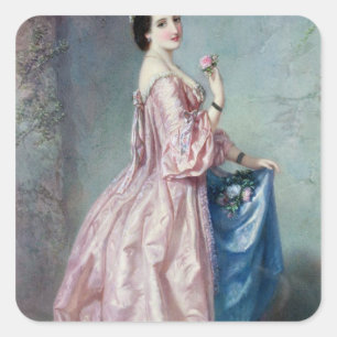 Lady holding Flowers in haar Petticoat Vierkante Sticker