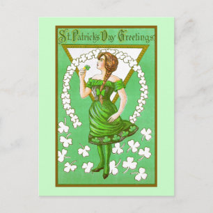 Lady Holding Shamrock  St Patricks Day Briefkaart