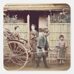 Lady in a rickshaw, c.1890 (gekleurde foto) vierkante sticker