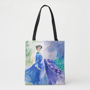 Lady in Blue Dress - Waterverf Schilderij Draagtas