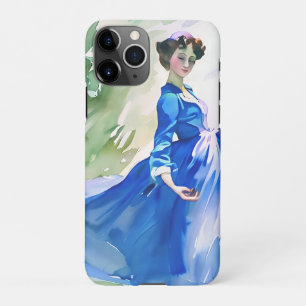Lady in Blue Dress - Waterverf Schilderij iPhone 11Pro Hoesje