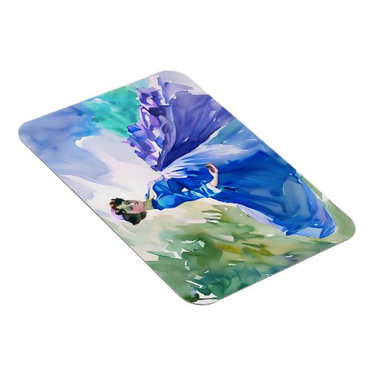 Lady in Blue Dress - Waterverf Schilderij Magneet (Rechterzijde)