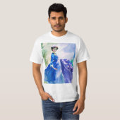 Lady in Blue Dress - Waterverf Schilderij T-shirt (Voorkant volledig)