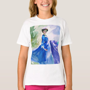 Lady in Blue Dress - Waterverf Schilderij T-shirt