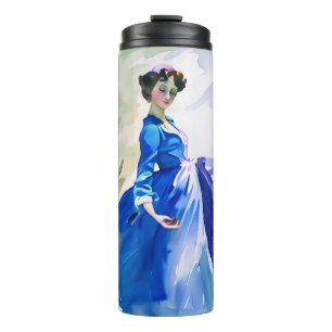 Lady in Blue Dress - Waterverf Schilderij Thermosbeker