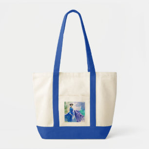 Lady in Blue Dress - Waterverf Schilderij Tote Bag