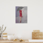 LADY IN EEN RODE DRESS POSTER (Keuken)