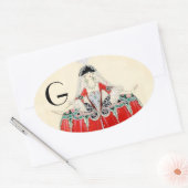 LADY IN RED, BEAUTY, MODE COSTUME DESIGN MONOGRAM OVALE STICKER (Envelop)