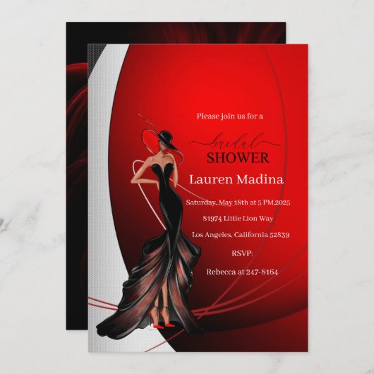 Lady in Red bridal shower Invitation (Devant / Derrière)