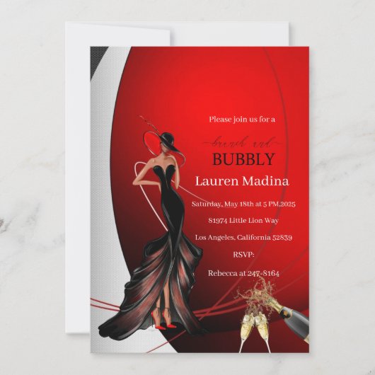 Lady in Red brunch en bubbly Invitation Kaart (Voorkant)