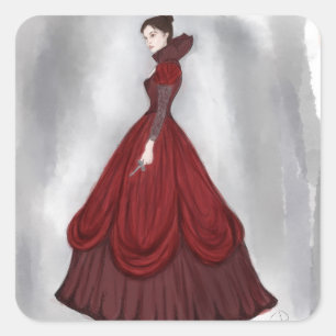 Lady in Red Poster Paper Onderzetter Candy Tin Vierkante Sticker