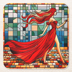 Lady in Red Vierkante Kartonnen Onderzetter