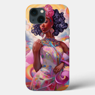Lady in Surreal World Afro-Amerikaanse Art Roze iPhone 13 Hoesje