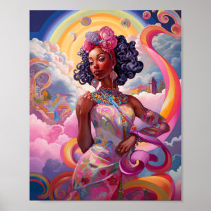 Lady in Surreal World Afro-Amerikaanse Art Roze Poster