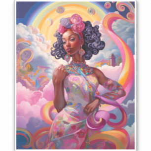 Lady in Surreal World Afro-Amerikaanse Art Roze Sticker