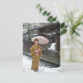 Lady in The Snow/Greetings uit Japan Briefkaart (Staand voorkant)