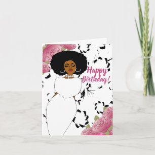 Lady in White African American Birthday Kaart