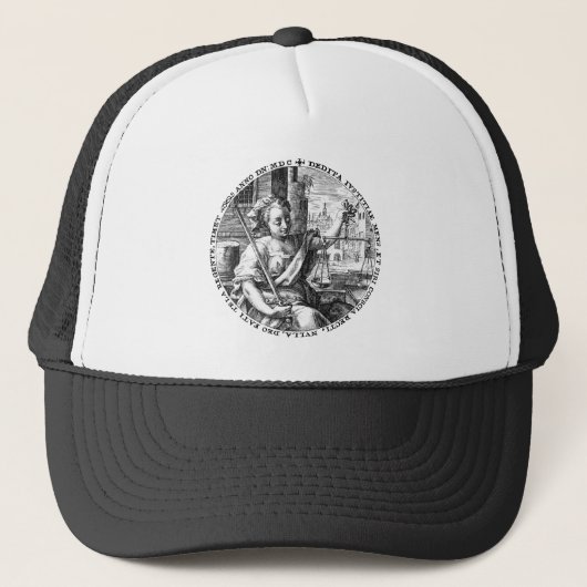 Lady Justice en Scales of Fairness Trucker Pet (Voorkant)