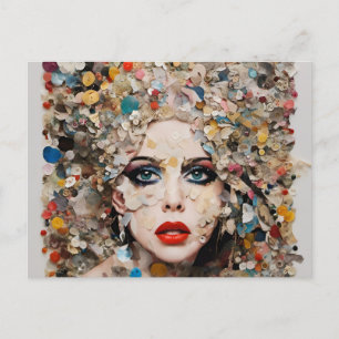 Lady kleurrijke gemengde media collage briefkaart