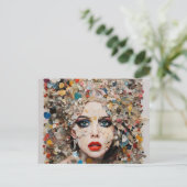 Lady kleurrijke gemengde media collage briefkaart (Staand voorkant)