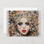 Lady kleurrijke gemengde media collage briefkaart (Voorkant / Achterkant)