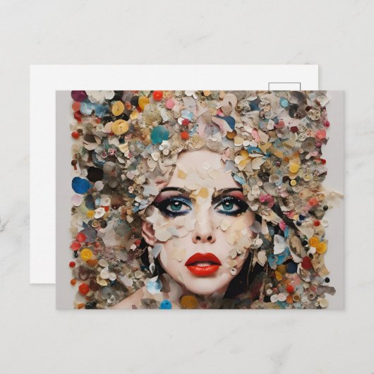 Lady kleurrijke gemengde media collage briefkaart (Voorkant / Achterkant)