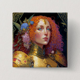Lady Knight Warrior Armor Fantasy Art Vierkante Button 5,1 Cm