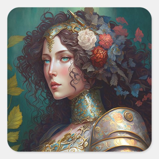 Lady Knight Warrior Armor Fantasy Art Vierkante Sticker (Voorkant)