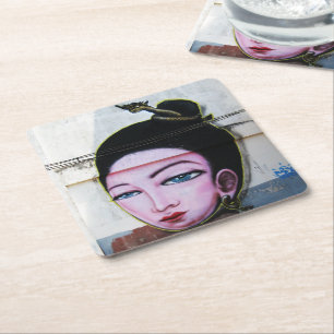 Lady Lao Graffiti Street Art Vierkante Kartonnen Onderzetter