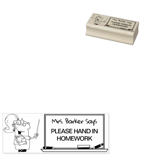 Lady leraar zegt:.. Geef uw huiswerk af Rubberstempel (Gestempeld)