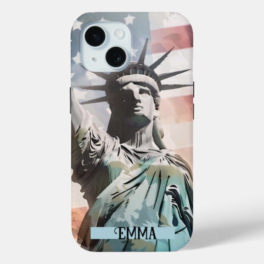 Lady Liberty en de Amerikaanse vlag Custom Name Case-Mate iPhone Case (Achterkant)