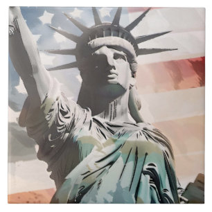 Lady Liberty en de Amerikaanse vlag Tegeltje