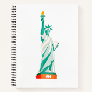 Lady Liberty en Monogram op White & Light Blauwgro Notitieboek