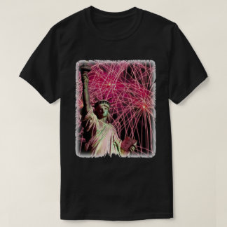 Lady Liberty Fireworks Background Celebration T-shirt