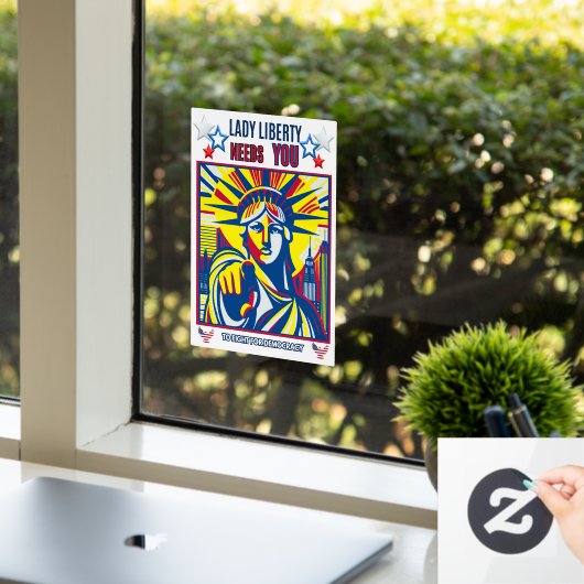 Lady Liberty heeft je nodig! White BG vecht tegen Raamsticker (Kantoor)