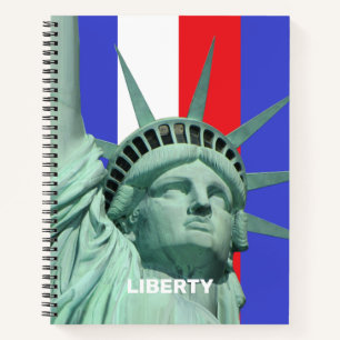 Lady Liberty on Blue Red White Stripes Notitieboek