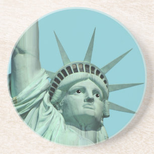 Lady Liberty op luchtblauw zilver gepatineerd Zandsteen Onderzetter