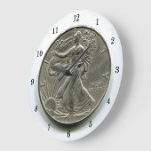Lady Liberty Silver Dollar Wall Clock Grote Klok (Hoek)