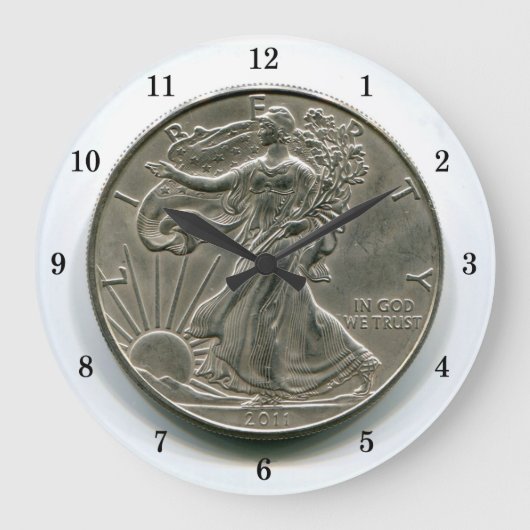 Lady Liberty Silver Dollar Wall Clock Grote Klok (Voorkant)