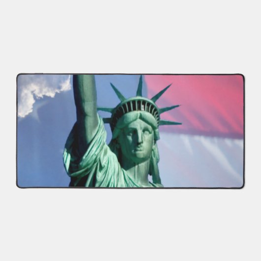 Lady Liberty USA Flag Sky Clouds Vrijheidsbeeld Bureaumat (Voorkant)