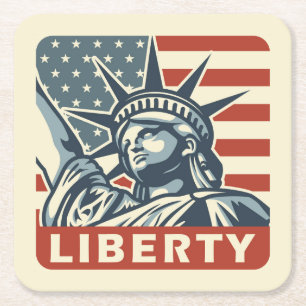 Lady Liberty Vierkante Kartonnen Onderzetter